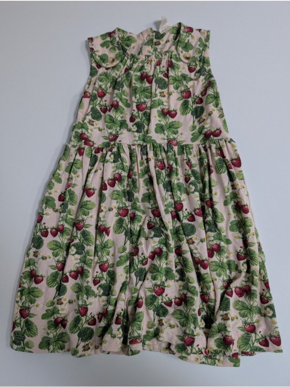 Kate Quinn Bamboo Strawberry Vine Floral 2T Button Tab Sleeveless Dress